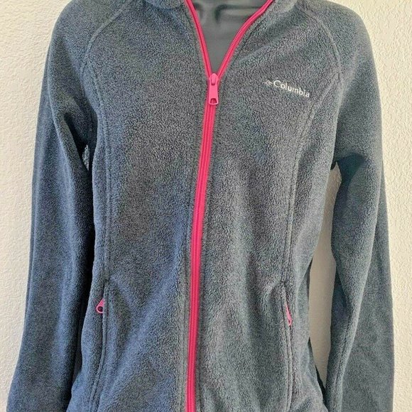 Columbia Women's size small Benton Springs Full Zip Jacket Soft Fleece Grey Pink - Picture 2 of 9
